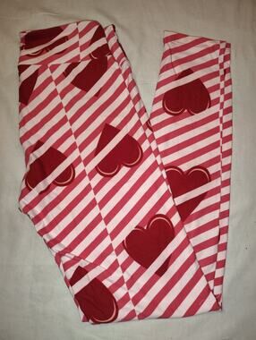 LuLaRoe Leggings One Size NWOT Red White Stripe Hearts Valentine NEW OS